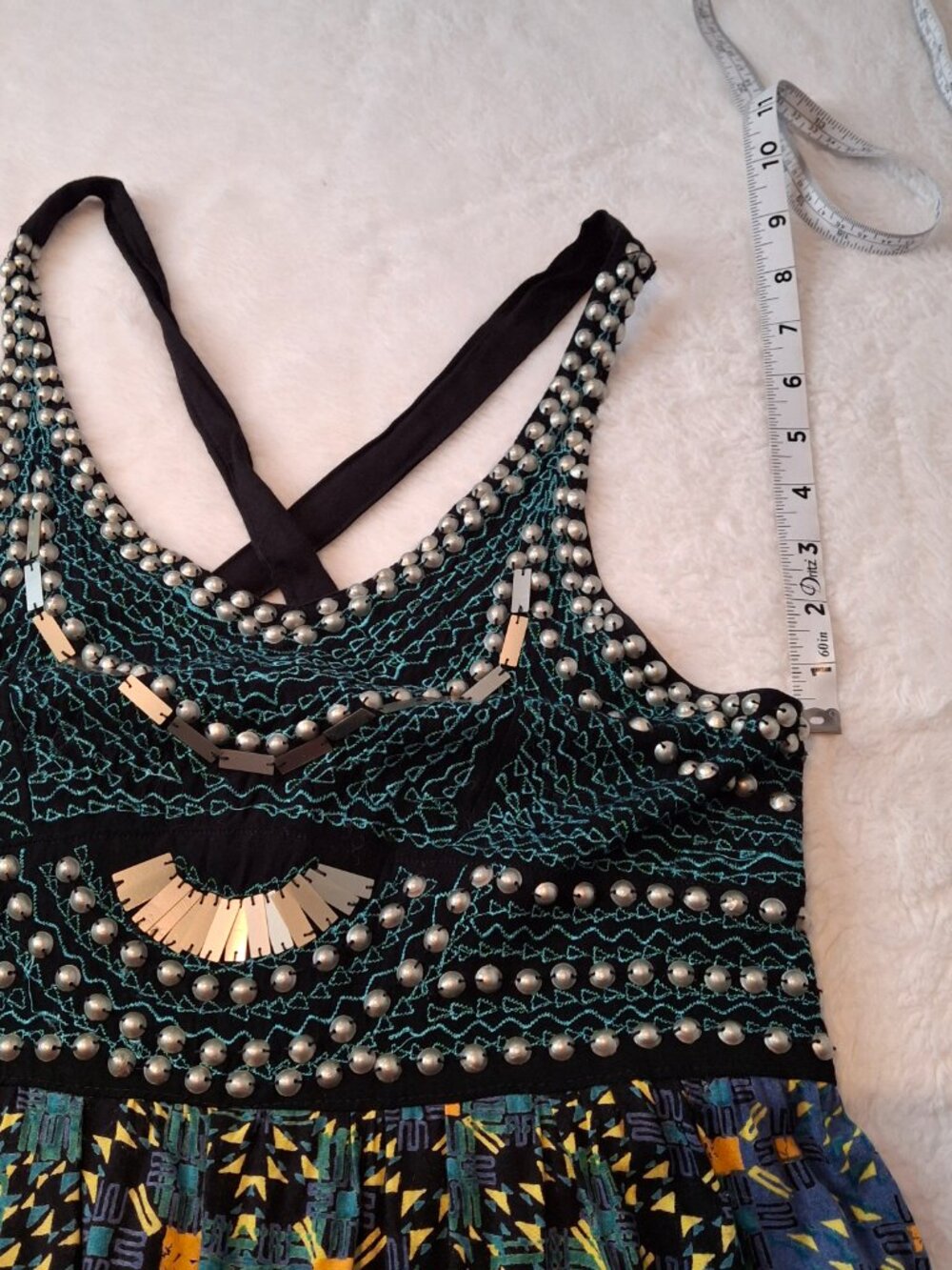Angie Maxi Dress Sz L Embroidered Beaded Gypsy Boho Festival Hippie 90s Y2K - Picture 11 of 16